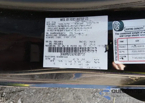 2007 Ford Fusion Se z USA, uszkodzony, nr VIN 3FAHP07Z47R189710